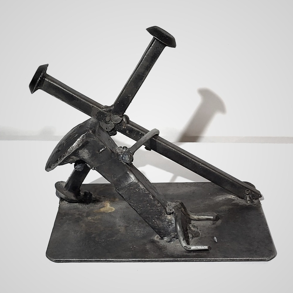 Handmade Welded Railroad Spike Jesus Carrying/Falling Cross Folk Art Iron Metal